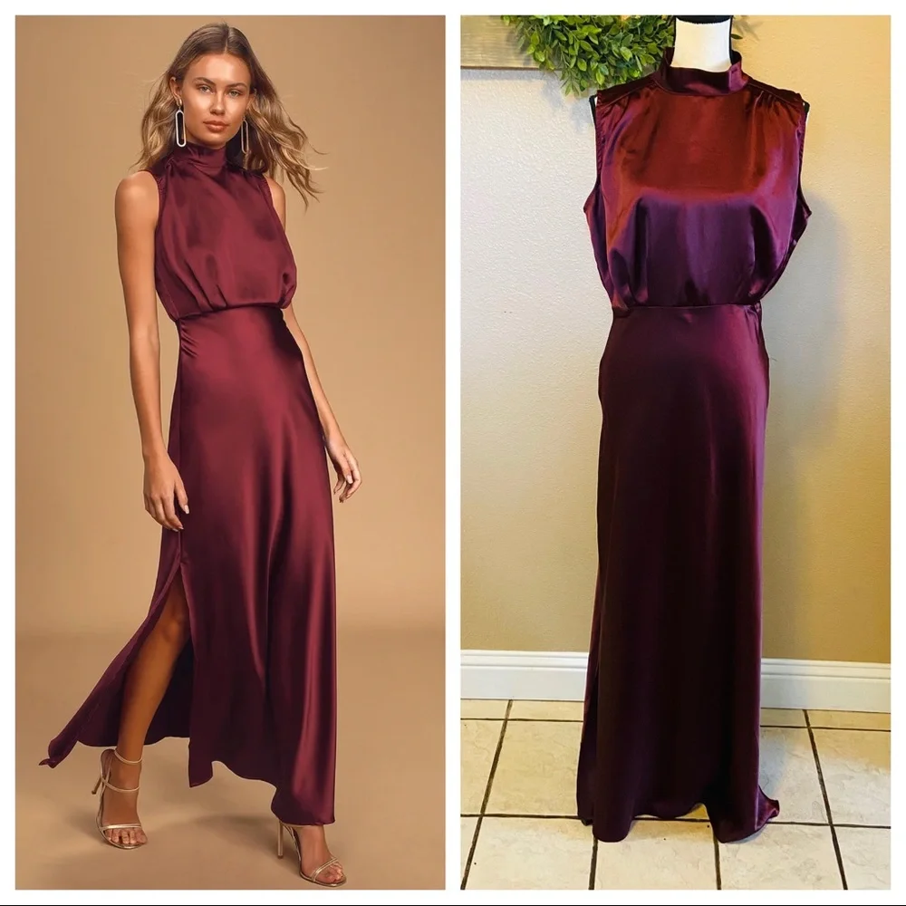 Lulus Classic Elegance Wine Satin Maxi Dress - Picture 2 of 11